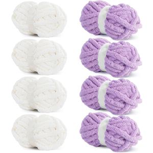 HOMBYS Chunky Chenille Yarn for Crocheting, Super Bulky Jumbo Yarn for Hand Knitting, 3/4" Thick Soft Plush Yarn for Blankets, 8 Skein Pack (27 yds / 8 oz Each), Multi Assorted Cream Purple