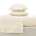 600-TC Egyptian Quality 100% Cotton Striped Sheets - Luxury King Size Cooling Damask Bed Sheets for Hot Sleepers - Sateen Weave - Deep Pocket - 4 Pc Best Hotel Sheets for King Beds - Ivory