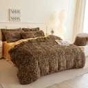 Fluffy Cheetah Comforter Cover Queen Set, Soft Furry Shaggy Leopard Bedding Queen Set 3 Pieces (1 Fuzzy Duvet Cover + 2 Faux Fur Pillow Cases) Fluffy Cheetah Bed Set, Zipper Closure