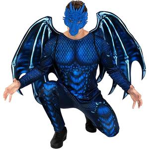 Morph Dragon Costume Adult (2 Colors),Mens Dragon Costume for Adults Jumpsuit Halloween Costumes for Men (Large, Blue)