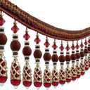 Beads Tassel Fringe Trim Drapery Fringe Trimming Decorative Curtain Tassels Fringe Lampshades Boho Trim Embellished Sewing Trimming Upholstery Drapery 3 Yards (red)