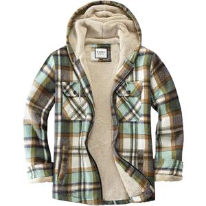 WINDFIT Women's Full Zip Fleece Flannel Jacket Plaid Sherpa Lined Jacket for Women (Light Green, Small)