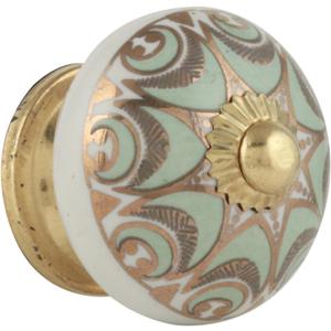 Gold Knobs for Dresser Drawers - Countryside Boho Handmade Ceramic Handle Kitchen Cabinets Cupboard Wardrobe Pulls Farmhouse Decor - Green Gold - Pack of 10