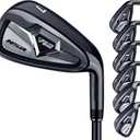 PGM NSR III Golf Irons Set 5-SW, 50g Graphite Shaft, Right-Handed, R Flex | 7-piece golf clubs 5 6 7 8 9 PW SW with low-CG undercut cavity, thin high-rebound face, Black, Regular