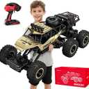 Jiakora Remote Control Monster Truck, RC Cars Rock Crawler RC Truck with 2 Rechargeable Batteries, Metal Exterior & LED Lights, Large Boy Toys for Ages 4-7, 8-12 & Adults Great Gift, 18 inches x 8.6 inches x 7.8 inches
