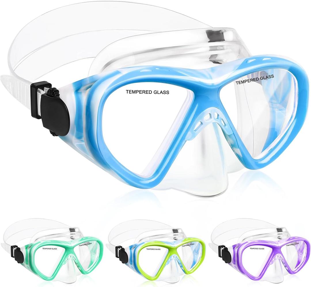 ACQCES Kids Swim Goggles Snorkel Diving Mask for Boys Girls Ages 5-15, Two-Color Anti-Fog Swimming Goggles with Nose Cover