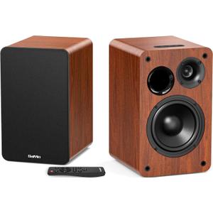 Saiyin Bluetooth Bookshelf Speakers for Record Player, Powered Studio Monitor Speaker with 5.2 Inch Woofer, Horn Tweeter and Optical RCA Inputs, Subwoofer Line Out for Turnable.