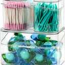 Clear Bathroom Organizer, 2-Size Essentials Set for Hail Accessories & Beauty Supplies,Cotton Swabs,Balls,Pads - Small Clear Plastic Canister Apothecary Jar Set, Vanity Makeup Storage Organizer (L+2S)