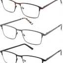 3-Pack Reading Glasses for Men Blue Light Blocking Metal Full Wide Frame Computer Readers
