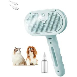 Pet Grooming Steam Brush, Pet Spray Hair Removal Comb, Anti-Static, Rechargeable, Comfortable Grip, for Dogs & Cats, Spray Hair Removal Comb, Steam Brush for Shedding & Grooming, Green