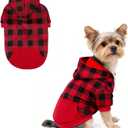 KOOLTAIL Plaid Dog Hoodie Pet Clothes Sweater with Hat and Pocket for Small Medium Large Size Dogs, Soft Winter Warm Dog Cold Weather Coat, Fleece Fall Dog Hooded Sweatshirt for Puppy Cats, Red, Small (Pack of 1)