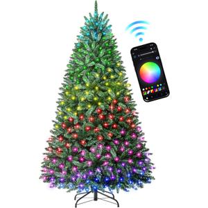 HOLLO STAR 6 ft Prelit Christmas Tree with 270 LED Lights, App Control, Artificial Christmas Tree with Multi-Color RGBW Lights, 1072 Branch Tips, Metal Base, Easy to Assemble, for Home, Party