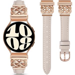 TOYOUTHS Celtic Knot Leather Band Compatible with Samsung Galaxy Watch 7 6 5 4 FE 40mm 44mm/Watch 6 Classic/Watch 5 Pro/Watch 4 Classic/Active 2/Watch 3 41mm Women, 20mm Slim Dressy Leather Strap (Starlight/Rose Gold Buckle)