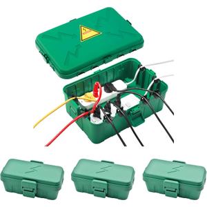 Hrensaw IP54 Large Outdoor Electrical Box w/ 8 Cable Seal Entry, Bundle w/ 3 Small Weatherproof Extension Cord Safety Box, Protect Power Strip, Timer Outlet Plug, Holiday Lights Decoration,Green