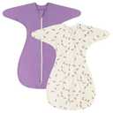 ZIGJOY Shark-Fin Transition Swaddle - 1.0 Tog Baby Sleep Sack Soft Cotton Transitional Swaddle Baby Wearable Blanket with 2-Way Zipper for All Seasons, Purple&Flower, 6-12 Months