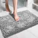 Yimobra Chenille Bathroom Rugs Non Slip, Extra Thick Soft Absorbent Bath Rug 31.5x20 Inch, Machine Washable Quick Dry Bath Mat for Bathroom Floor, Tub and Shower, Home Decor Accessories, Light Grey