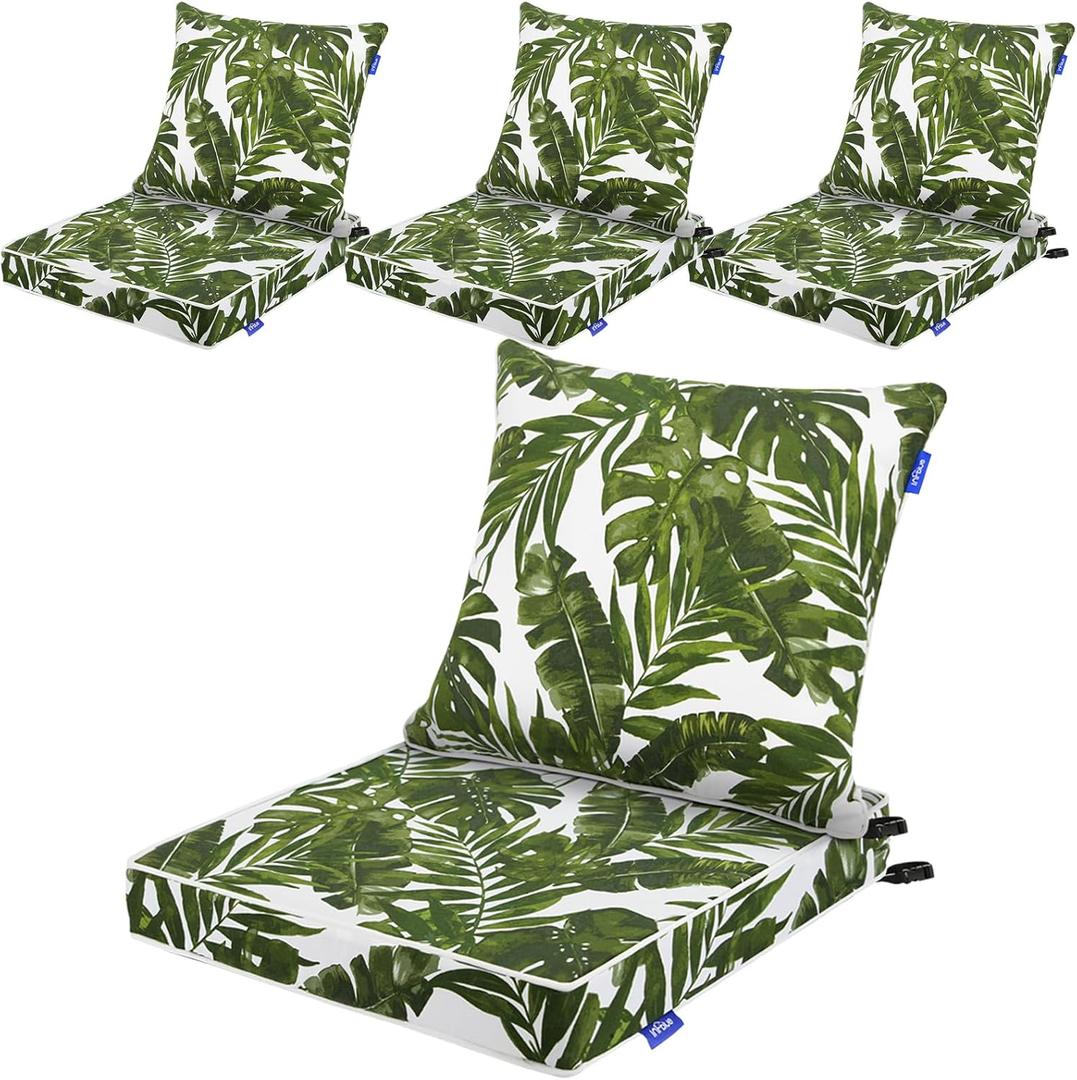 Deep Seat Cushions, Outdoor Cushions, Patio Furniture Cushions, Deep Seat & Back Cushion Patio Cushions for Backyard Couch Sofa Fade Resistant (22x24x4 inches 4 Sets, Green Leaves)
