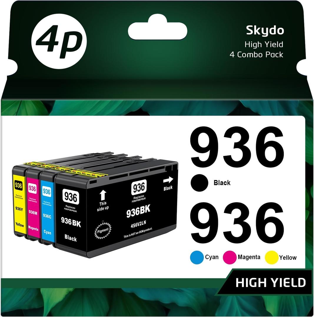 936XL 936 Ink Cartridges Combo Pack Replacement for HP Ink 936XL Black and 936 Color Work with HP OfficeJet Pro 9120 Series 9720 9730 9110 9120 9130 9110b 9120b 9130b Printers | with Chip - 4 Pack