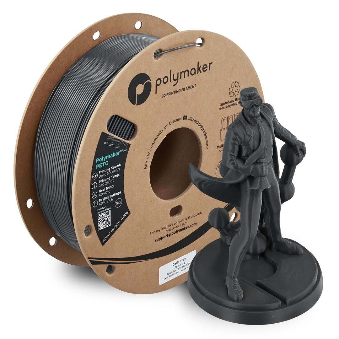 Polymaker PETG Dark Grey 3D Printer Filament 1.75mm 1kg, High Speed PETG up to 300mm/s, High Strength New Formula, Excellent Layer Adhesion, Warp Free, Compatible with Most 3D Printers
