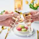 FOCUSLINE 100 Pack Plastic Champagne Flutes, 4.5 Oz Gold Rim Plastic Champagne Glasses, Disposable Clear Toasting Glasses Recyclable Champagne Cups for Wedding Party