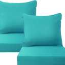 PatioGlow Outdoor Seat Cushion Set, 24" x 24" x 3.5", Set of 2, Water-Resistant & Fadeness Patio Furniture Cushions with Removable Cover & Ties, Thick Deep Seating Pads for Outside Sofa Couch, Teal