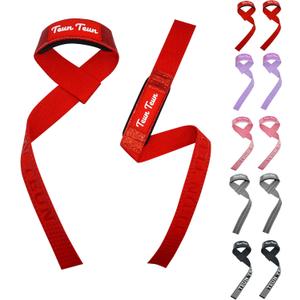 Teun Teun Glitter Weight Lifting Wrist Straps  24-Inch Cotton Gym Straps with Neoprene Padding for Deadlifts, Powerlifting, and Strength Training (Red)