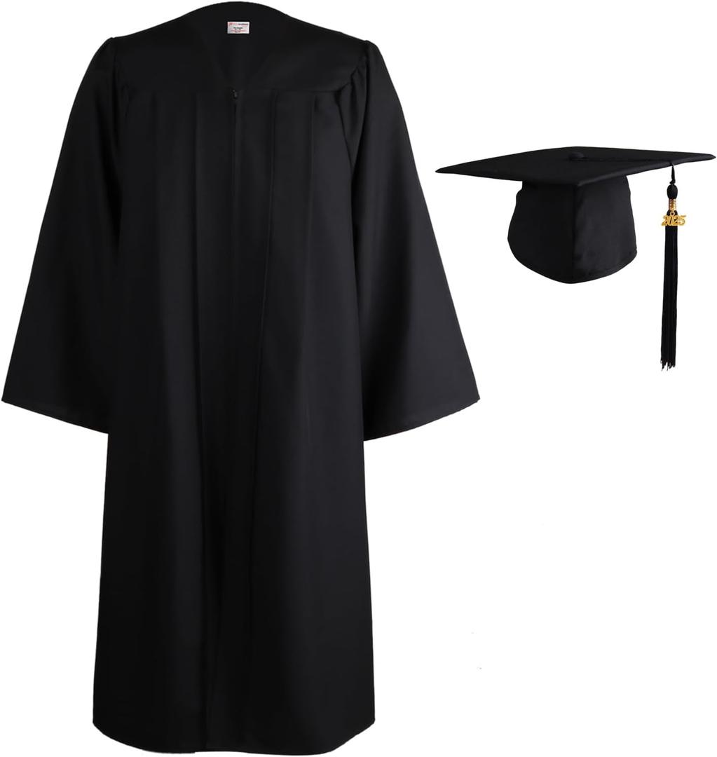 OSBO GradSeason Matte Graduation Cap and Gown 2025 Set with Tassel for High School & College 10 Colors (39, Black)