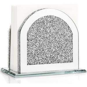 Crystal Napkin Holder for Table, Silver Crushed Mirror Vertical Napkin Dispenser for Kitchen, Dining, Bathroom, Bar, Banquet, Restaurant