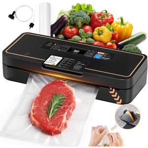 Vacuum Sealer with Easy Tear Cutter, 95kPa Food Saver Vacuum Sealer Machine for Food, 135W Fast Sealing, 9-in-1 Food Vacuum Sealer Machine with 10 ft Bag Roll for Meal Prep & Sous Vide (Black)