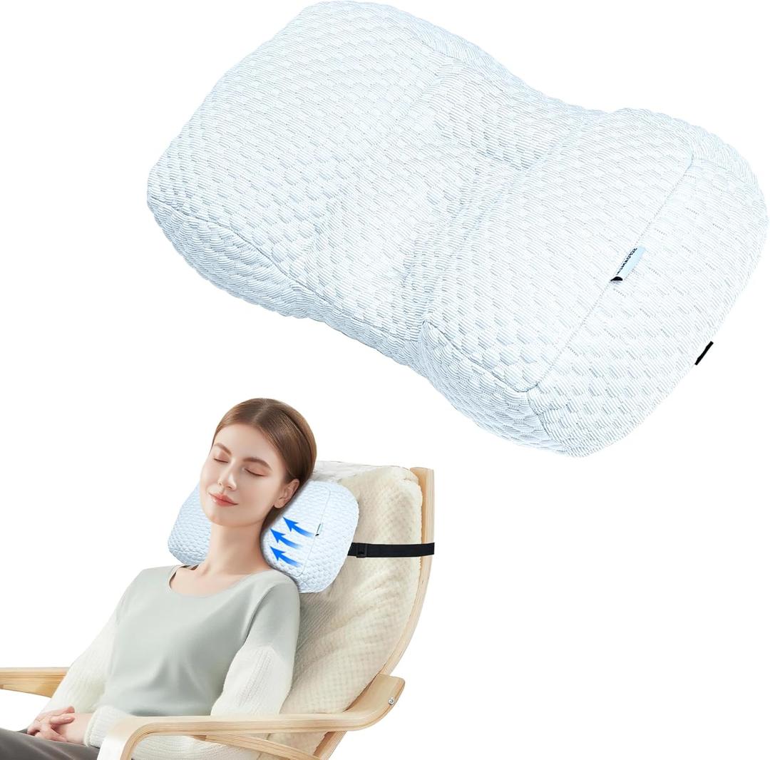Adjustable Neck Pillow for Recliner, Headrest Pillow for Chair & Couch Support - Ergonomic Design Cushion with 2 Adjustable Strap, Recliner Head Pillow for Office, Home, Traveling (Blue)