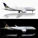 24-Hours 18” 1:130 Model Jet Airplane American Plane United Airlines B787 Model Plane Diecast Airplane for Adults with LED Light(Touch or Sound Control) for Decoration or Display