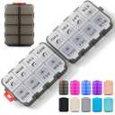 Foldable Weekly Pill Organizer 2 Times a Day with 2 Extra Compartments - Etched Label - Portable 7 Day AM PM Medicine Box, Week Daily Travel Pill Case Holder for Meds, Vitamin, Supplement, Clear Black