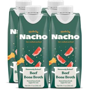 Made by Nacho Bone Broth Cat Food Topper for Hydration and Picky Eaters - Add Protein and Flavor to Your Dry Cat Food Supports Optimal Nutrition, Digestion, Skin & Coat, 11 oz. Beef (Pack of 4) BBD 06-04-2026