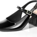 Ankis Mary Jane Chunky Low Heels Dress Shoes for Women Slingback Square Closed Toe Heels Wedding Party Pumps (7.5, Black Patent)