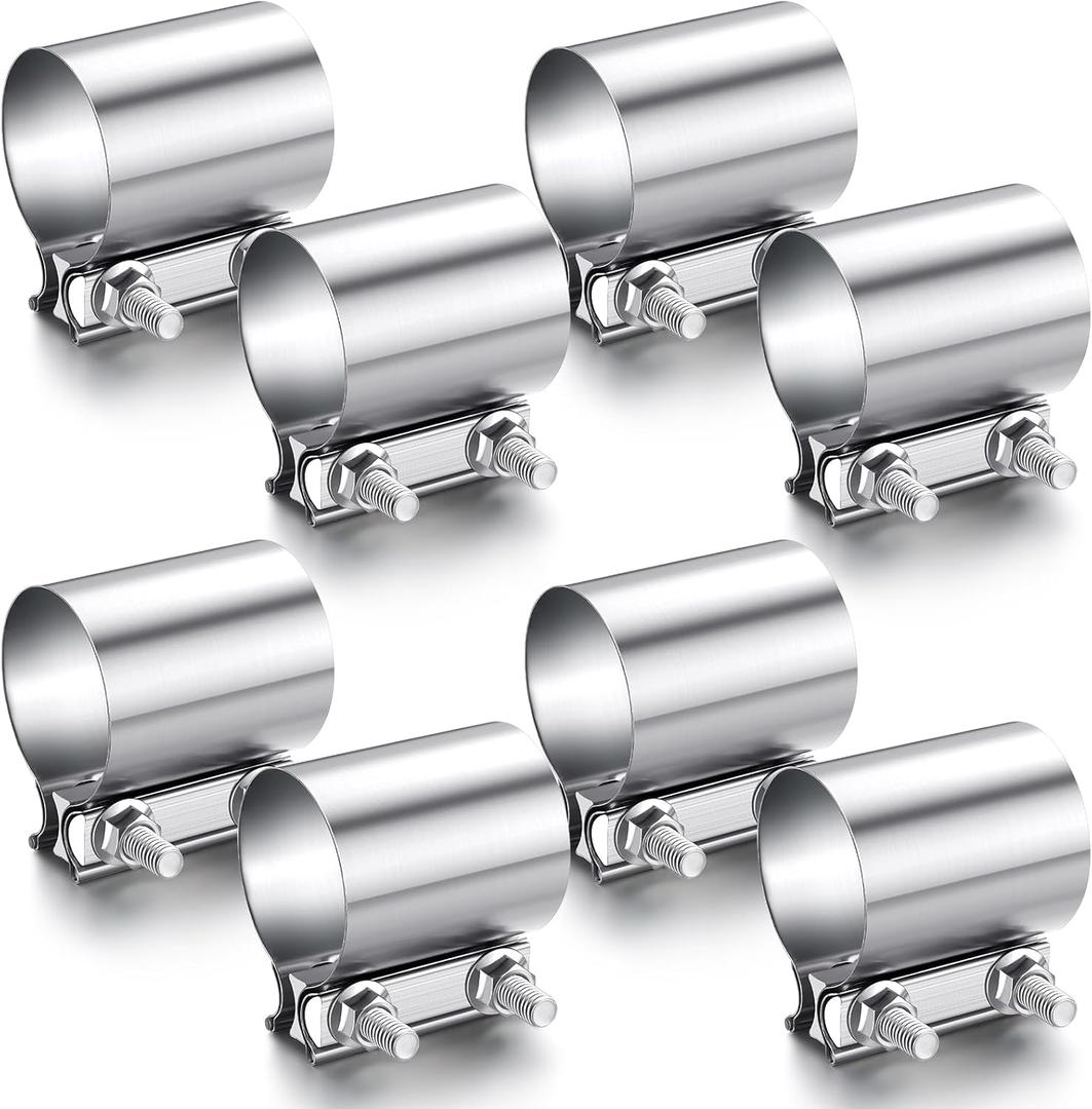 MorningRo 8 Pcs 3 Inch Exhaust Clamp Stainless Steel Exhaust Pipe Muffler Clamp Butt Joint Band Sleeve Coupler for Pipes Muffler Connections, Catalytic Converters