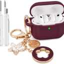 VISOOM for AirPods Pro 3 Case 2025, Silicone Case for Apple Air Pods Pro 3rd Generation Cover Women, Cute iPods 3 Protective Cover with Bling Keychain & Cleaning Kit,Burdungy