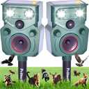 2 Pack Solar Ultrasonic Animal Repellent - Motion Activated Deterrent - Extended Coverage for Farm, Orchard, Garden Large Yard Wildlife Defense - Waterproof Raccoon, Deer, Bird, Cat Repellent