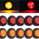 10Pcs 2 Inch Round LED Side Marker Clearance Lights for Trailers, 5 Amber and 5 Red Sealed 2 Round LED Trailer Marker Lights 4 LEDs w/Rubber Grommet Flush Mount 2 Wire Pigtails Truck RV Waterproof