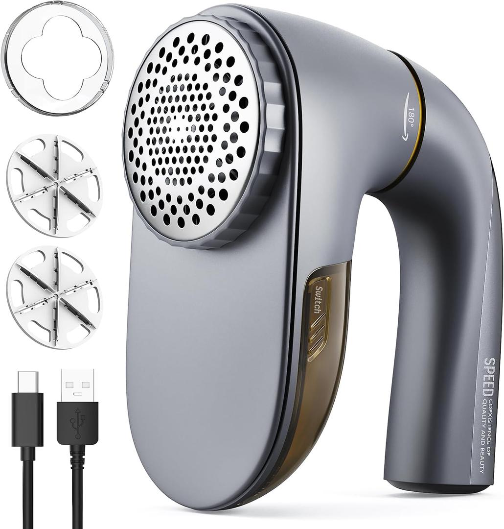 POPCHOSE Fabric Shaver, Lint Remover for Clothes, Lint Shaver with 6-Leaf Blades, 2 Speed Sweater Shavers to Remove Pilling for Clothing, Couch, Furniture, Fuzz, USB Rechargeble, Gray