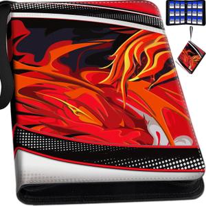 1008 Card Binder 9 Pocket, 3-Ring Trading Card Binder with 56 Page Removable Sleeves,Waterproof Trading Card Holder Collection Card Album Carrying Organizer Case for MTG TCG Cards- Fire CHAR (red)
