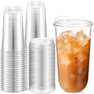 Baderke 50 Pcs Round Bottom Plastic Cups with Sip Lids Clear Disposable Iced Coffee Cups for Smoothie Cold Beverage Coffee Shops and Party Catering(20 oz,Clear)