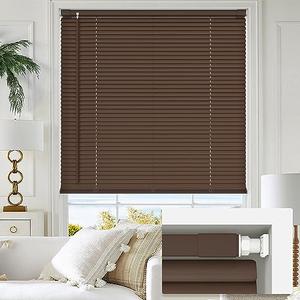 LazBlinds No Tools No Drill 1" Vinyl Mini Blinds, Cordless Blinds for Windows, Light Filtering Horizontal Window Blinds & Shades, 27" W x 48" H, Mahogany