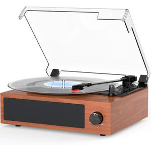 Vinyl Record Player Built-in Stereo Speakers BT Wireless Input Belt Drive Vintage Turntables for Vinyls Records 3 Speed LP Players Turn Tables RCA Line Auto Stop All-in-one Wooden Walnut