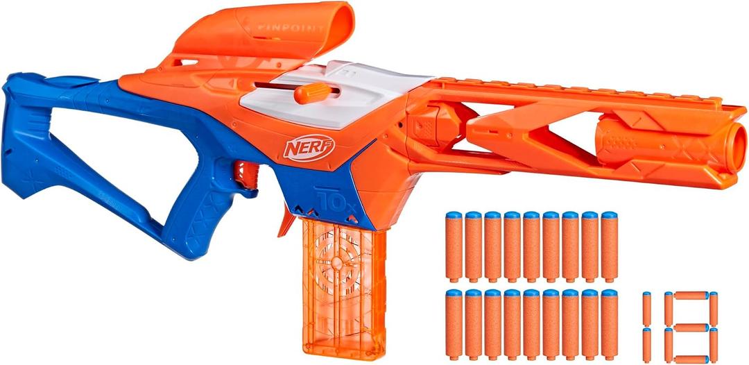 Nerf N Series Pinpoint Dart Blaster, 18 N1 Darts Compatible Only N Series Blasters, 10-Dart Clip, Blaster Gifts for Kids, Medium