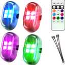 Upgraded Wireless LED Lights for Car, Rechargeable Interior Car Lights with 8 Colors Brightness Adjustable, 12H Battery Life, Remote Control, Mini Strobe Lights for Vehicle Motorcycle Bike Decor