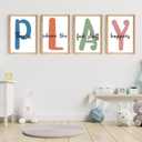 Set of 4 Framed Kids Playroom Wall Art Prints, 12x16' Toddler Nursery Children Artwork for Kids Bedroom Decoration