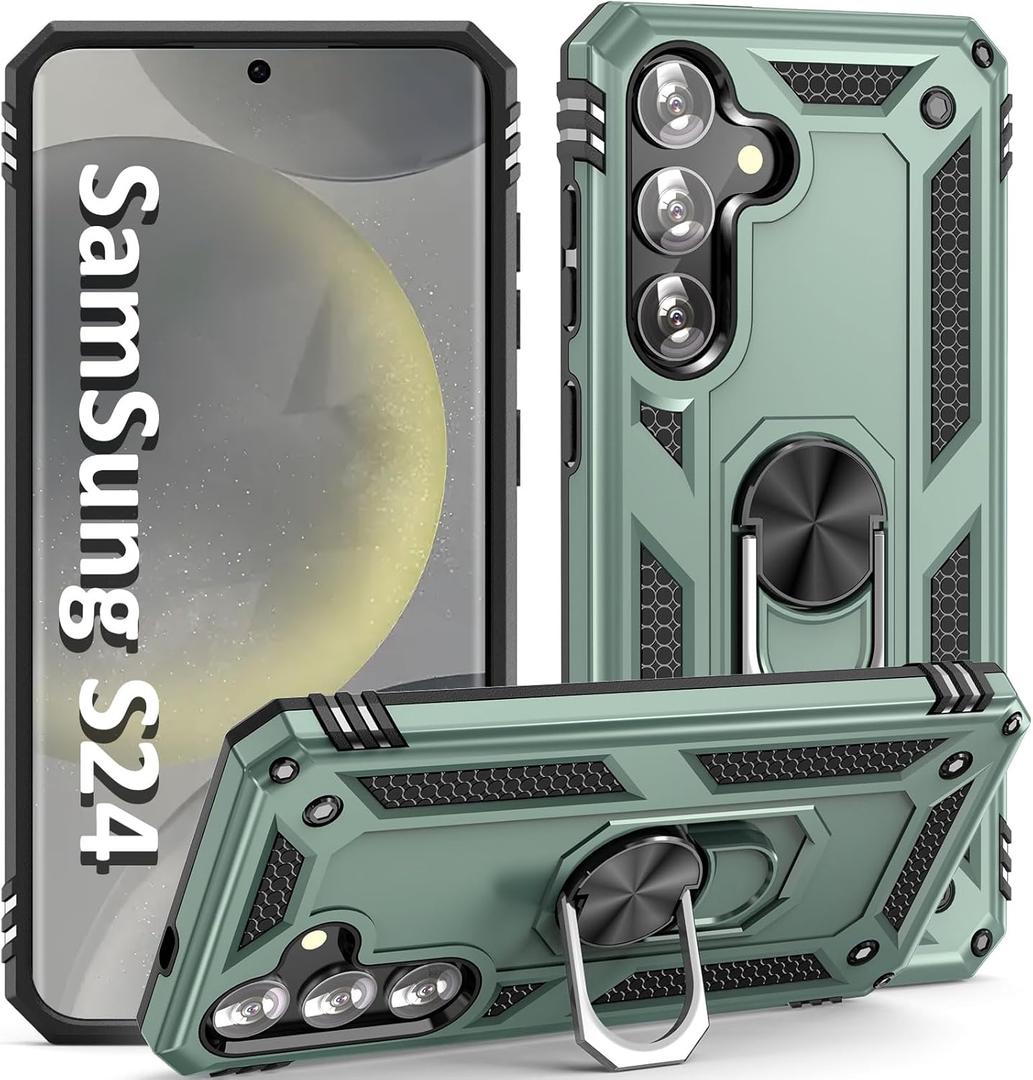 S24 Case,S25 Case, for Samsung Galaxy S24/S25 6.1 inch Case,with Kickstand Ring,Adjustable Stand,Military Grade,Heavy Duty Protection,Shockproof,Anti-Fingerprint,Support Magnet Car Mount,Teal
