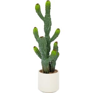 32 Artificial Cactus Plants, Tall Artificial Plants Outdoor, Tall Fake Cacti Plant UV-Resistant in White Pot, Faux Floor Plants for Indoor Home Office Hotel Bedroom Patio Balcony Garden