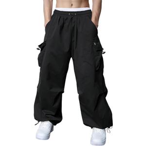 Susclude Parachute Cargo Pants for Men Loose Fit Baggy Sweatpants Casual Pant with Pocket Outdoor Drawstring Trousers 2025 (Small, Black)