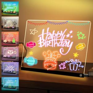 16 LED Drawing Board for Kids 7 Colors Light Acrylic Dry Erase Board with Stand 2 Modes Led Note Board for Room/Store/Office Ideal Gift for Birthday Festival 7 Markers